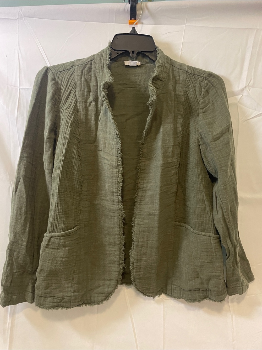 J. Jill Frayed-Edge Olive Open Front Jacket